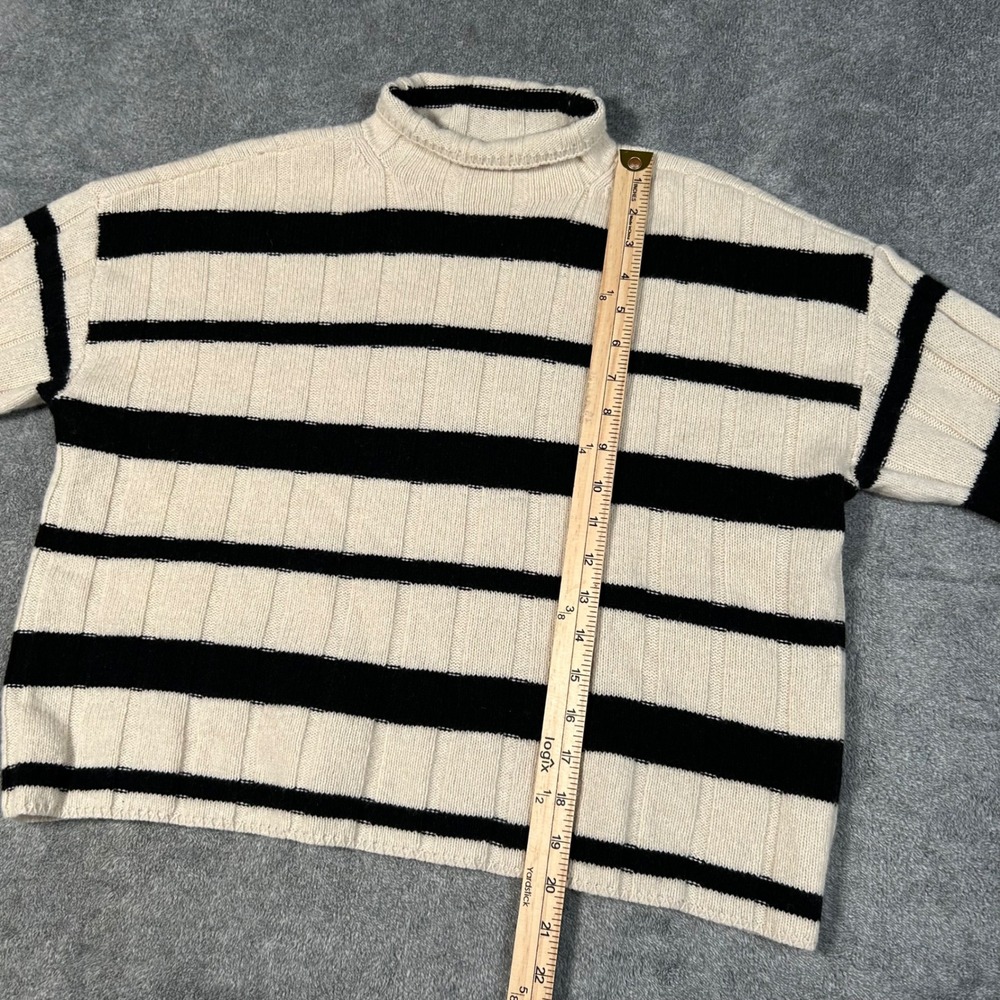 Madewell Cashmere Wool Knit Striped Turtleneck Sweater Cream Black Womens XS - Picture 6 of 9